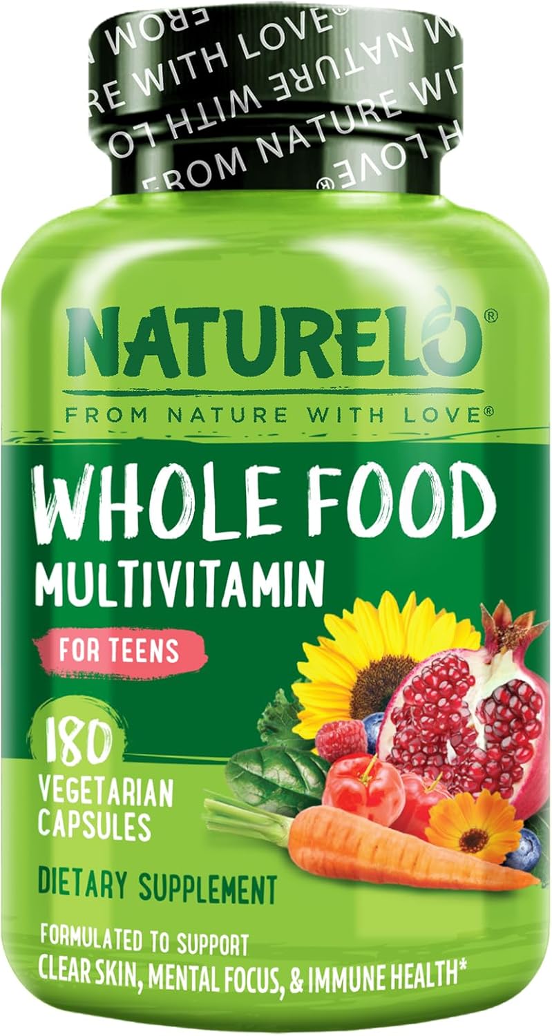 NATURELO Teen Multivitamin - Whole Food Multivitamin - with Minerals for Teenage Boys & Girls - Supplement for Active Kids - Non-GMO - Vegan & Vegetarian - 180 Capsules