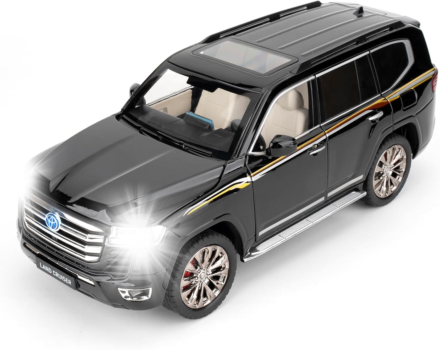 Compatible for 1:18 Scale Collectible Landcruiser LC300 Diecast Model Car, Zinc Alloy Pull Back Toy Car Vehicle with Lights and Sounds for Decoration Adult Boys Girls（Black）