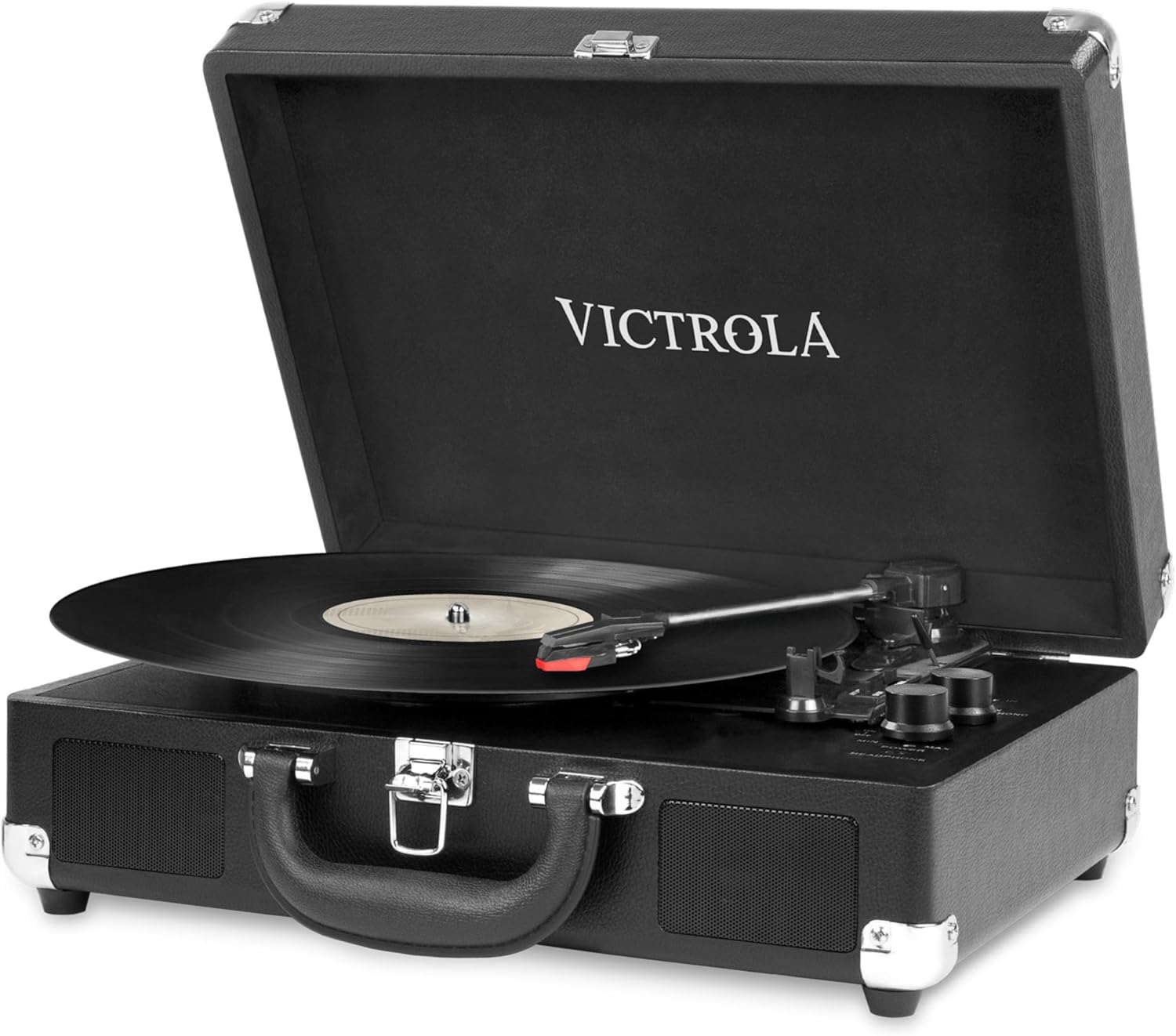 Victrola Journey Portable Record Player – Suitcase 5.0 Bluetooth turntable with 3-Speeds, Built-in Stereo Speakers, 3.5mm Aux-in Jack, Black (VSC-550BT)