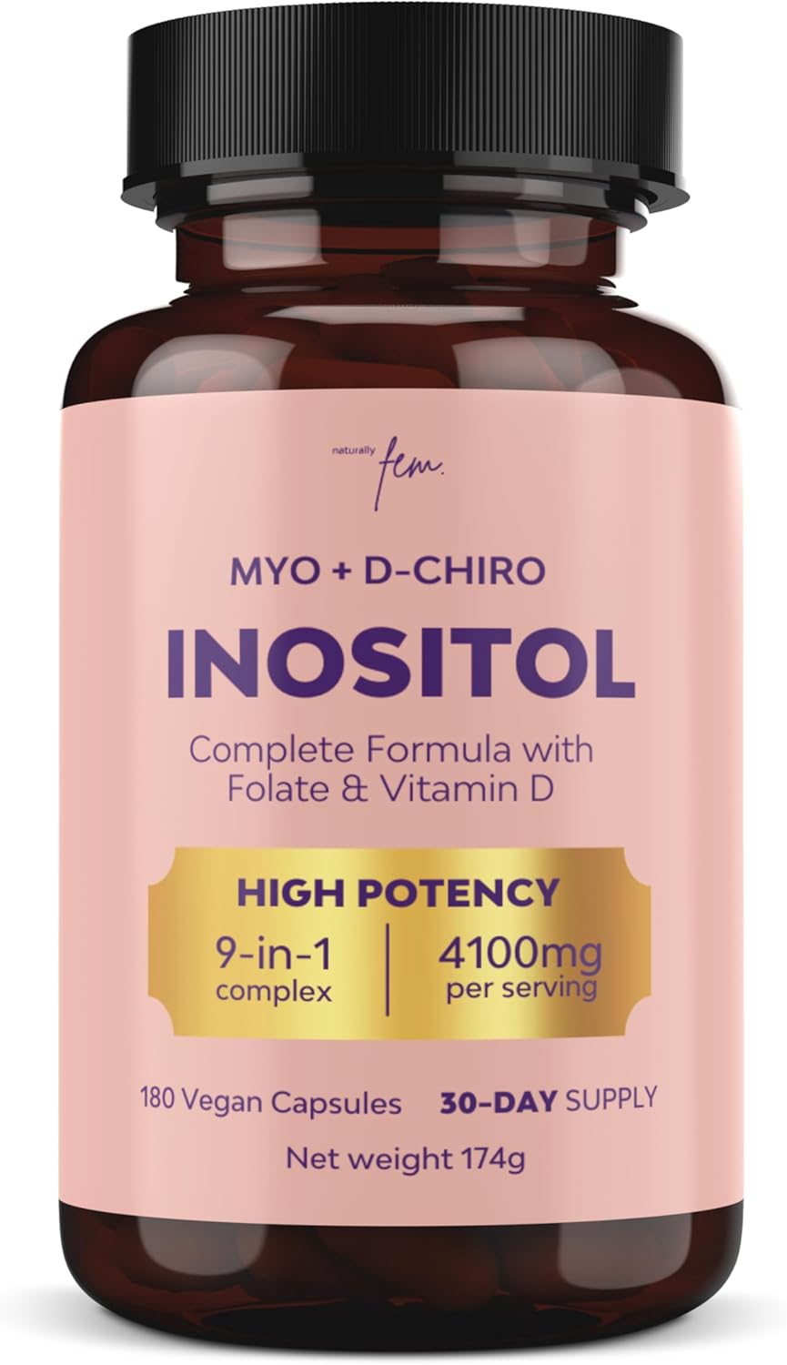 Inositol Myo & D-Chiro 4100MG Vegan Capsules, Metabolic Function, Hormonal Balance and Psychological Function, 9-in-1 Inositol, Folate 5-MTHF, Chromium, Zinc, VIT B6, B12 & D3