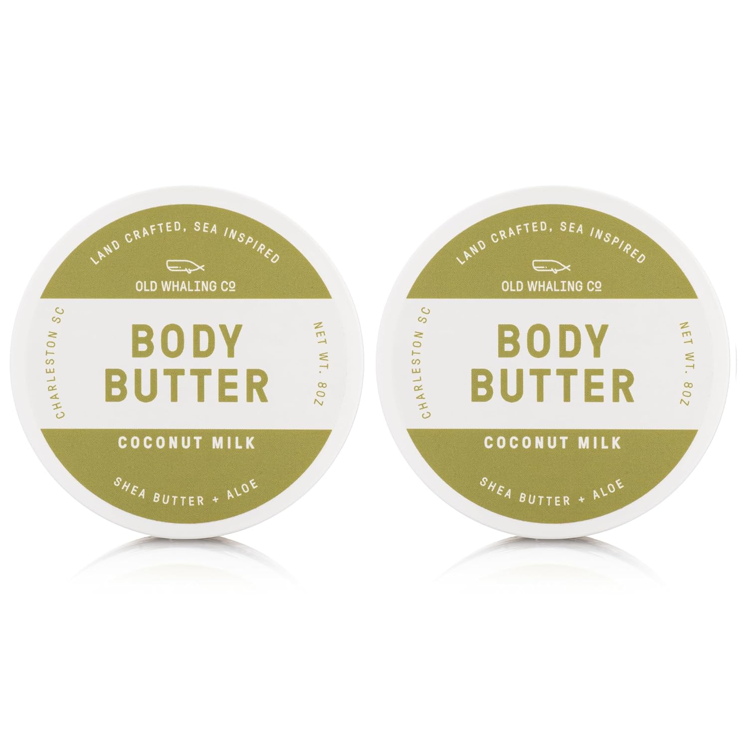 Old Whaling Co Coconut Milk Body Butter 2 Pack – Soothing Cream with Shea Butter, Aloe and Sunflower Oil – Tropical, Floral Scent, 8oz Jars, Set of 2