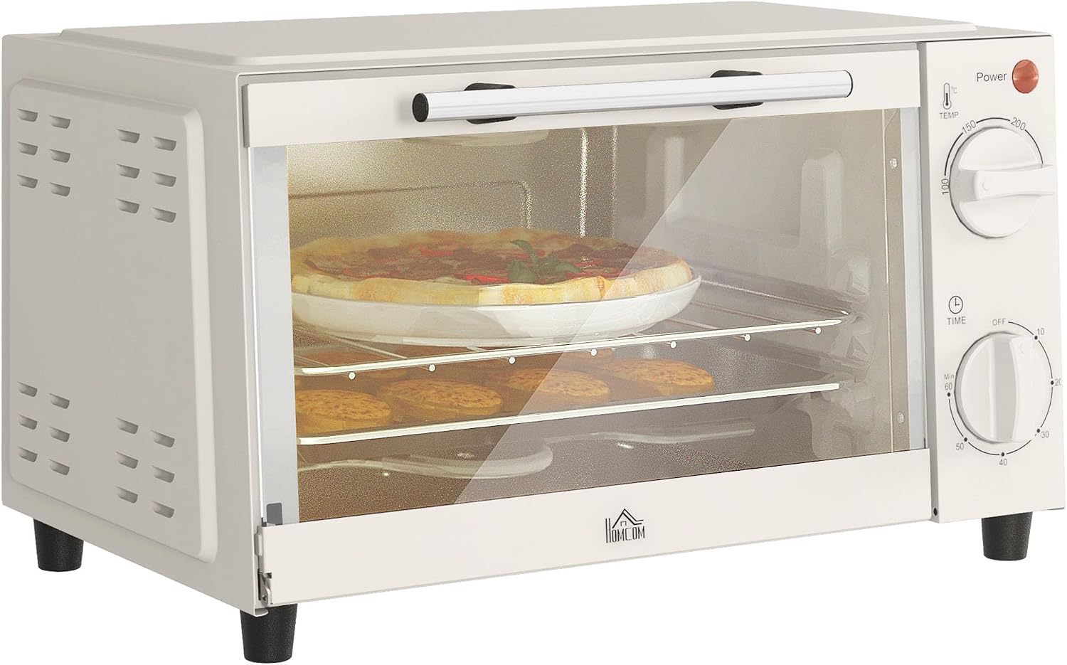 HOMCOM Mini Oven 9L Toaster Oven with Adjustable Temperature 750W Cream