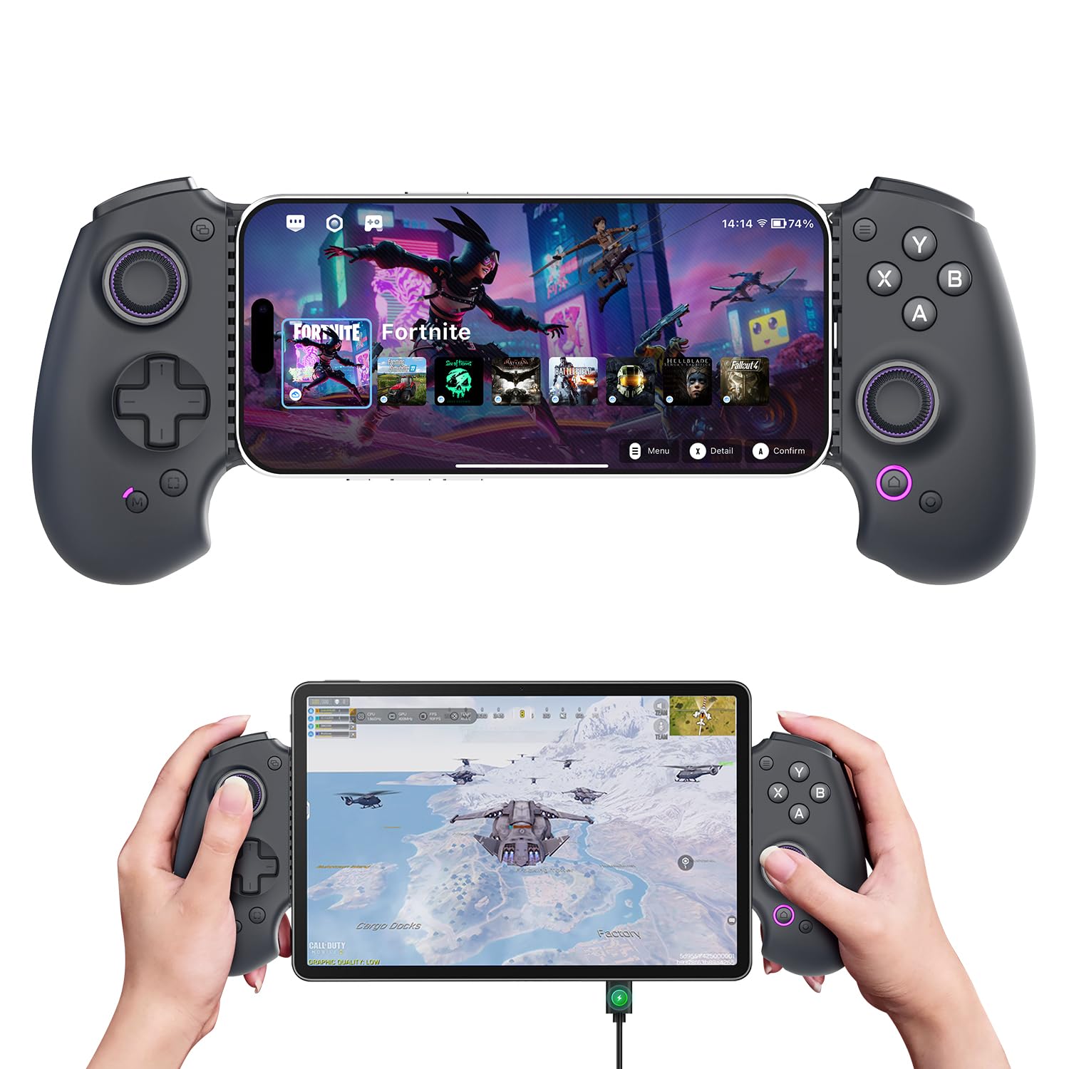 S9 Gaming Phone Controller for iPhone 15/16, iPad Mini 6/7＆Android Phone Tablet,Bluetooth＆Type-C Mobile Gamepad with Free Key Mapping＆App,for Roblox Genshin Impact Call of Duty, Hall Joystick &Trigger