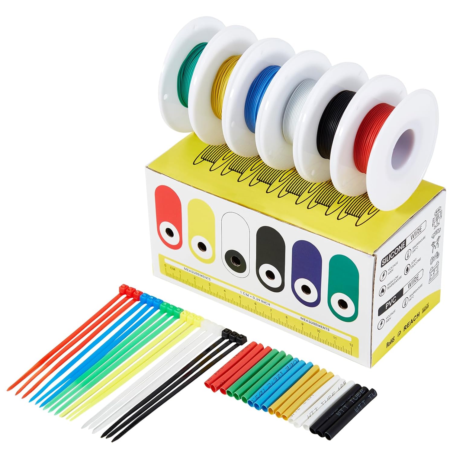 Wire, 30 Awg Tinned Copper Electrical Wire, Silicone Insulation Electric Wire, Stranded Hookup Wire with Dispenser Wire Kit, 6 Colors 50ft Each Flexible Silicone Wire, 30 Gauge Wires with Wide Usages