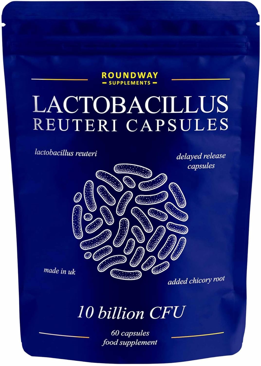 Lactobacillus Reuteri Probiotic Capsules | High Strength L Reuteri 10 Billion CFU | Probiotics for Gut Health | 2 Months Supply for Women & Men with Added Inulin Prebiotic by Roundway Supplements
