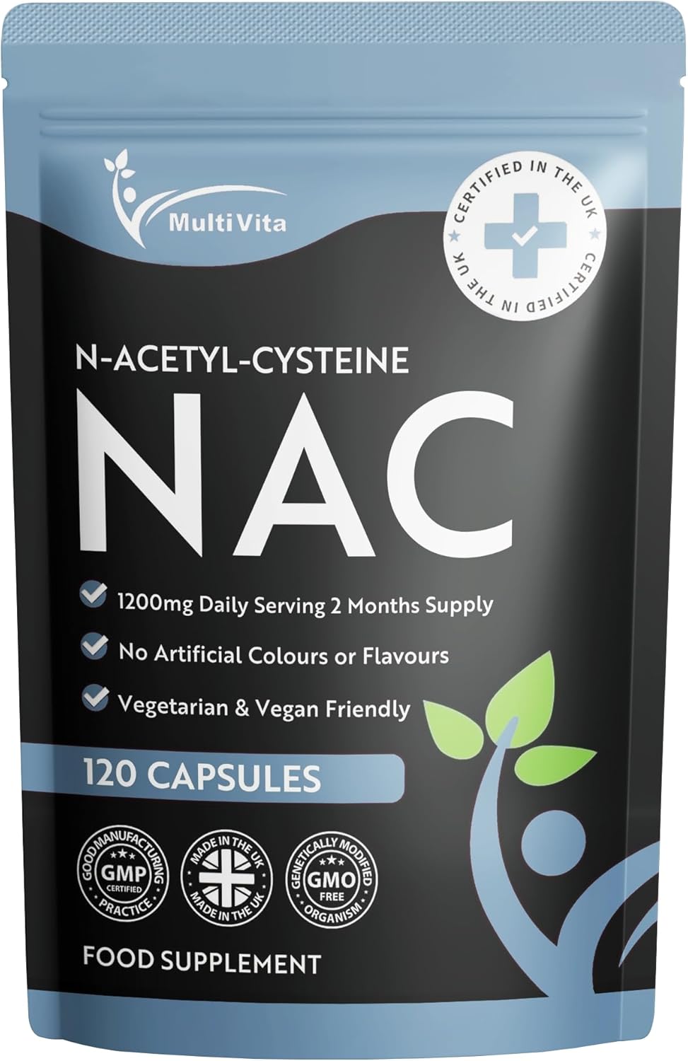 NAC Supplement 1200mg Daily Serving– 120 Vegan Capsules, 2-Month Supply – High Strength N-Acetyl-Cysteine for Daily Use – UK Made, Non-GMO, Gluten-Free, Dairy-Free, High Bioavailability Formula