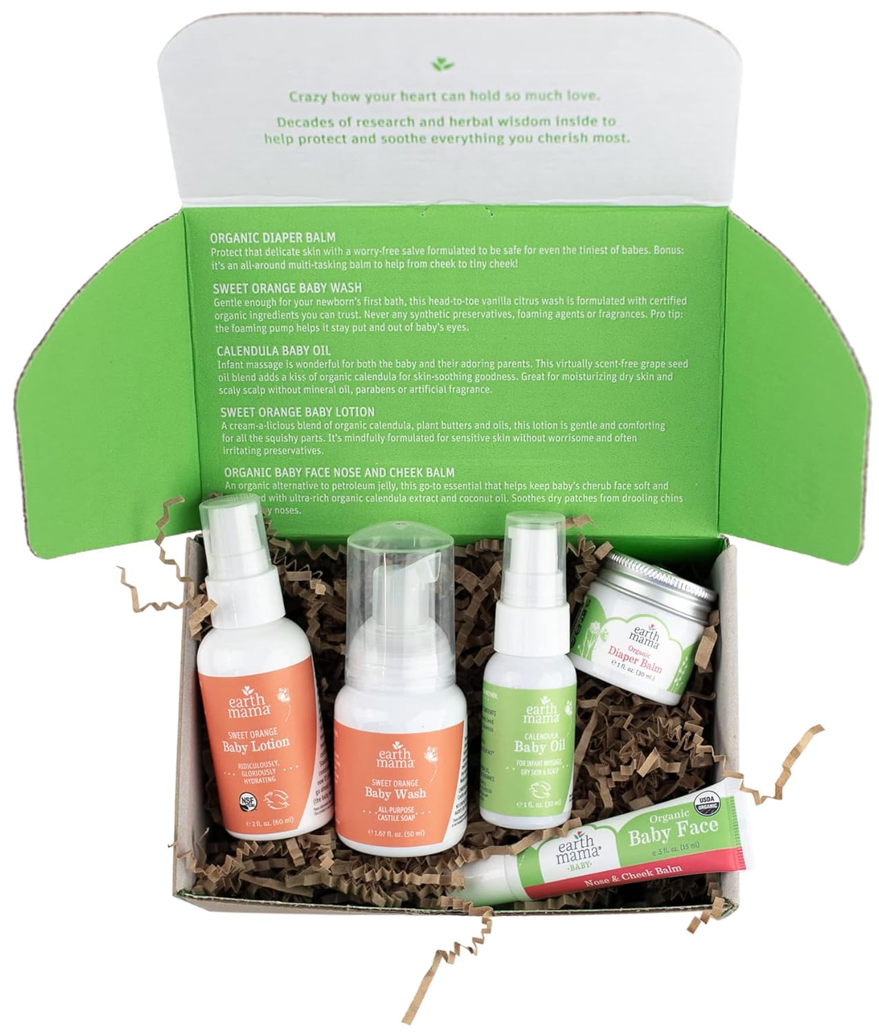 Earth Mama A Little Something for Baby Gift Box |Safe Skin Care Set Newborn Essentials for Baby Shower- Diaper Balm, Face Balm, Calendula Baby Oil, Baby Wash, Baby Lotion, 5 Pieces