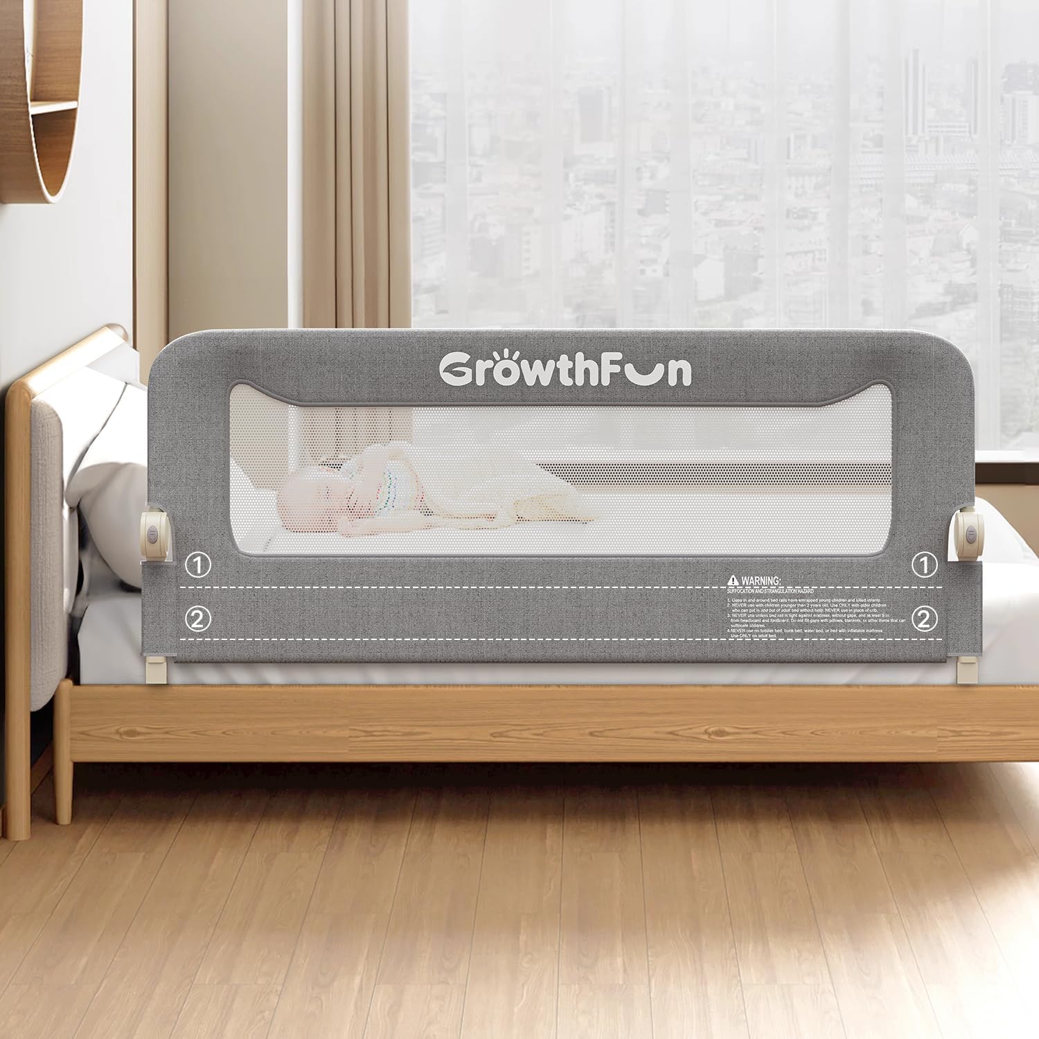Foldable Bed Rail for Toddlers, 59in Reinforced Carbon Steel Frame&Connectors, Breathable Cationic Fabric, Safety Toddler Bed Rails for Queen, King, Twin, Full, No-Tool Setup.