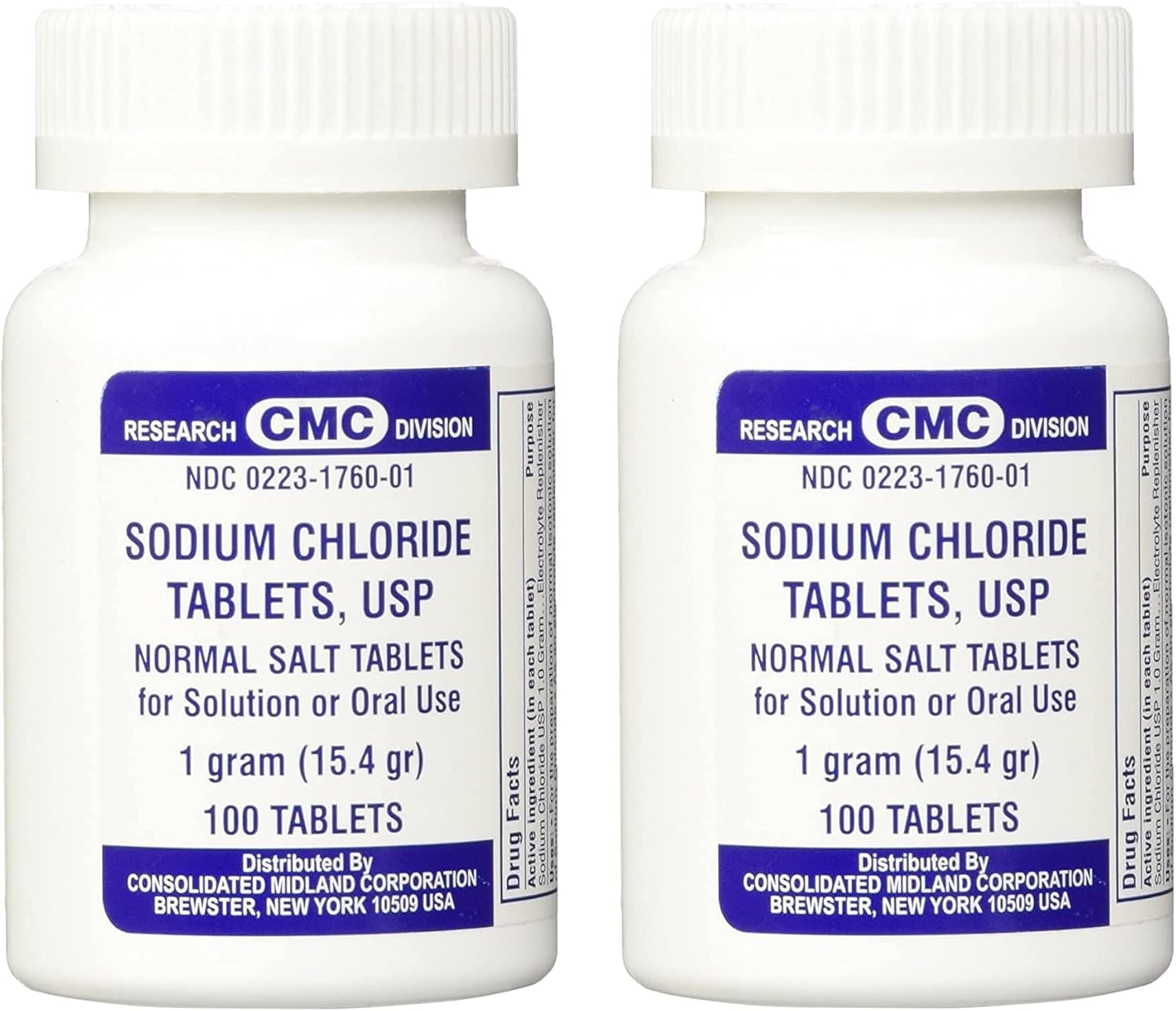 Sodium Chloride Tablets 1 Gm, USP Normal Salt Tablets - 100 Tablets, 2 Count