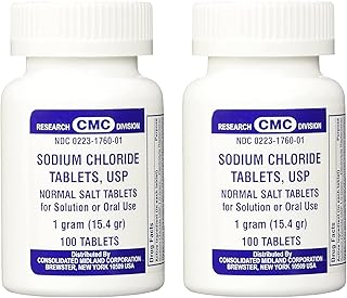 Sodium Chloride Tablets 1 Gm, USP Normal Salt Tablets - 100 Tablets, 2 Count