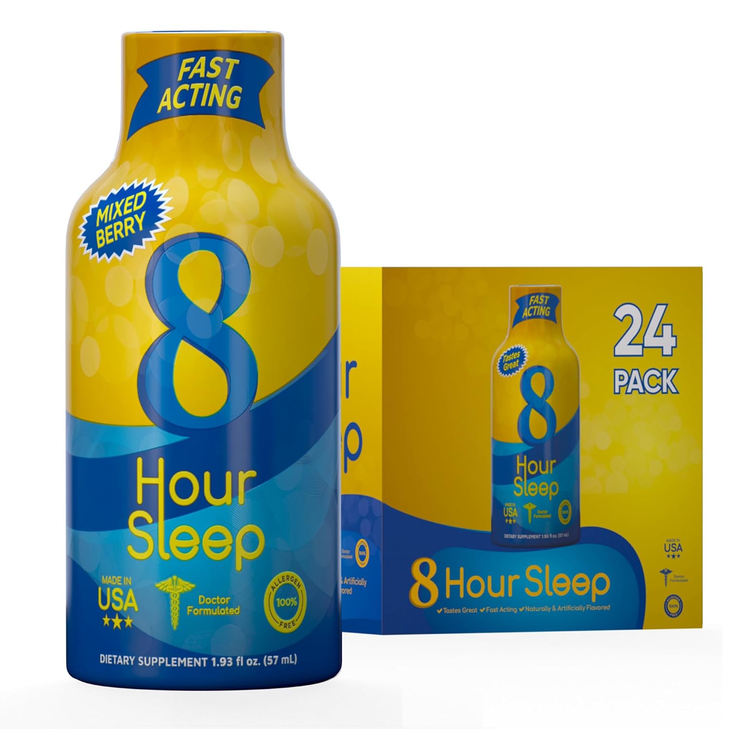 8-Hour Sleep Drink Shot – Mixed Berry – Sleep Aid for Adults with Melatonin, Valerian & L-Theanine – Supports Deep Sleep, Relaxation, Stress & Jet Lag Recovery – Zero Sugar – 1.93 fl oz, 24-Pack