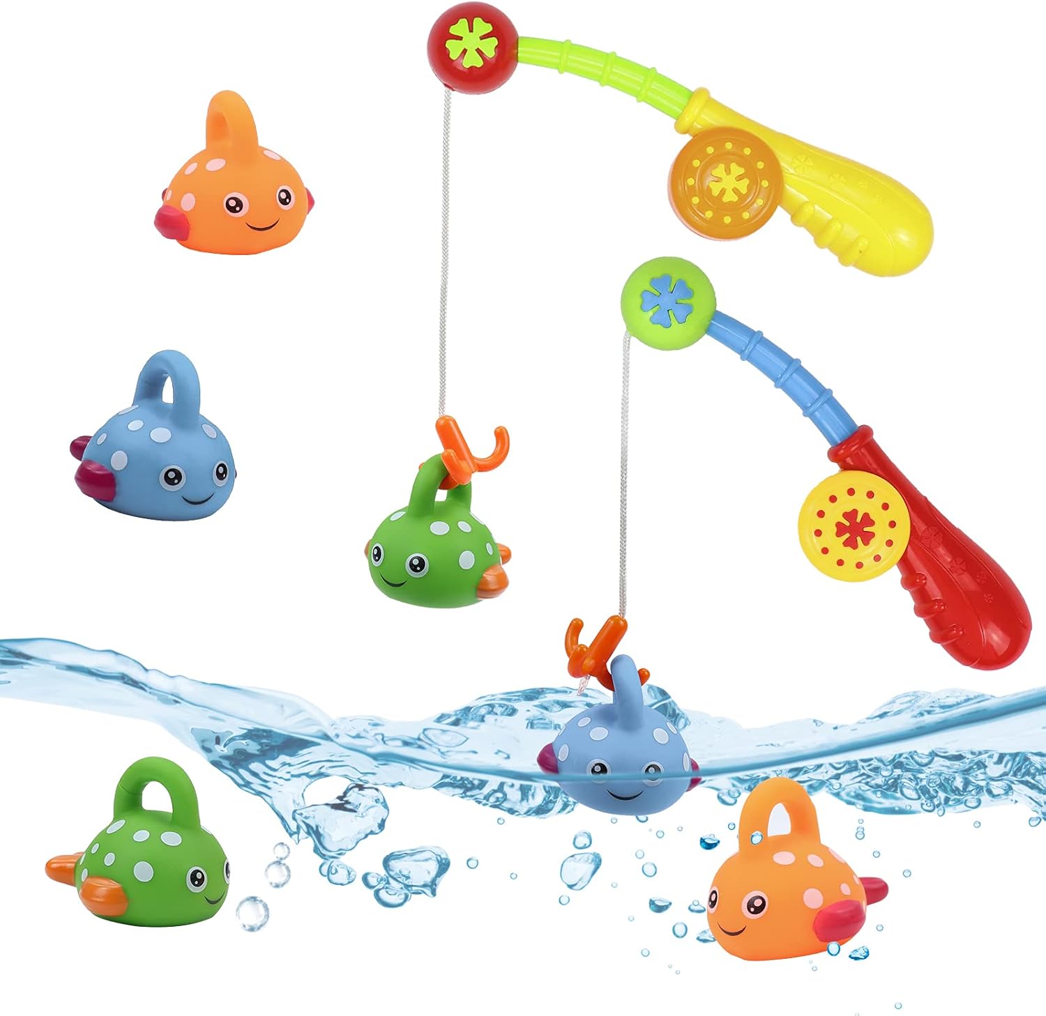 Baby Bath Toys Fishing Game for 2 3 4 Year Olds Toddler Kids Paddling Pool Toys with 2 Toy Fishing Rod 6 Fishing Toys,Baby Shower Bath Toys Water Play Game for Kids,Pack of 2