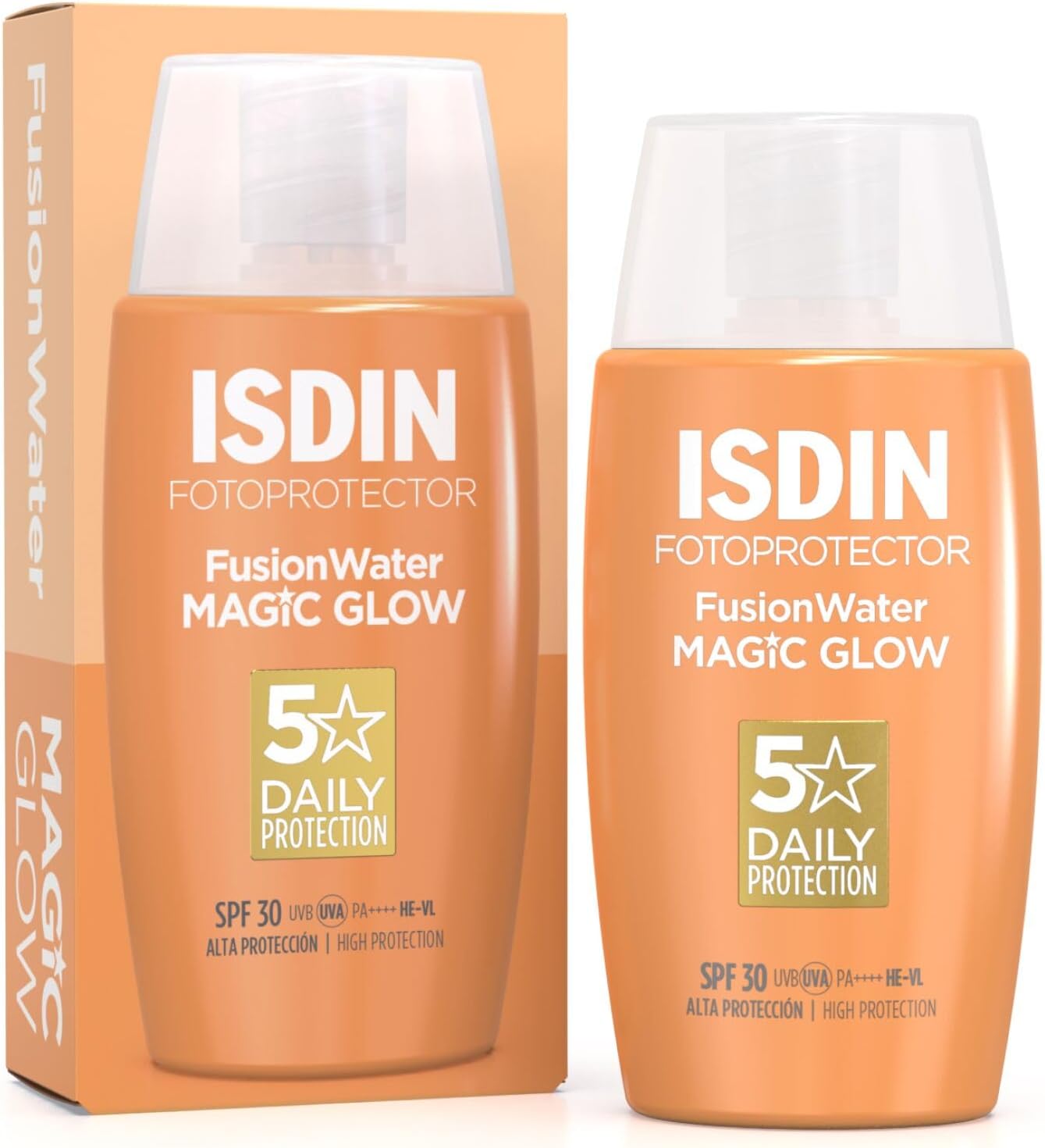 ISDIN Fotoprotector Fusion Water MAGIC GLOW SPF 30 Facial Sunscreen with Ultra-Light Texture and Watery External Phase with Glow Effect, 50 ml