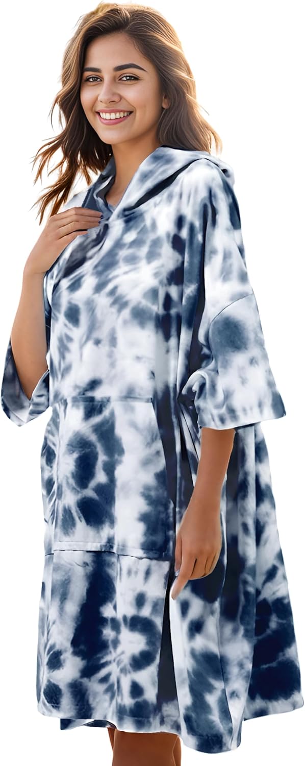KFUBUO Surf Poncho Changing Towel Swim Robe with Pocket Plus Size Terry Cloth Swim Cover Up for Women Towel Poncho Hoodie