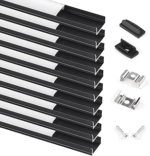 10-Pack 3.3ft/1 Meter Black Aluminum LED Channel with Transparent Smoky Black Cover, led Strip Diffuser for Under Cabinet LED Strip Lights Installations