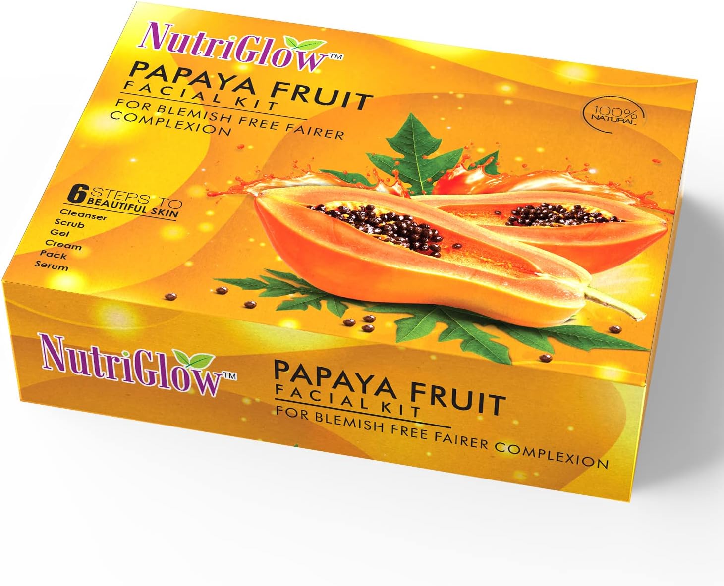 NUTRIGLOW Papaya Face Kit For Clearer, Blemish-Free Skin Moisturized And Brighter Skin, Fresh Appearance, All Skin Types, 260gm