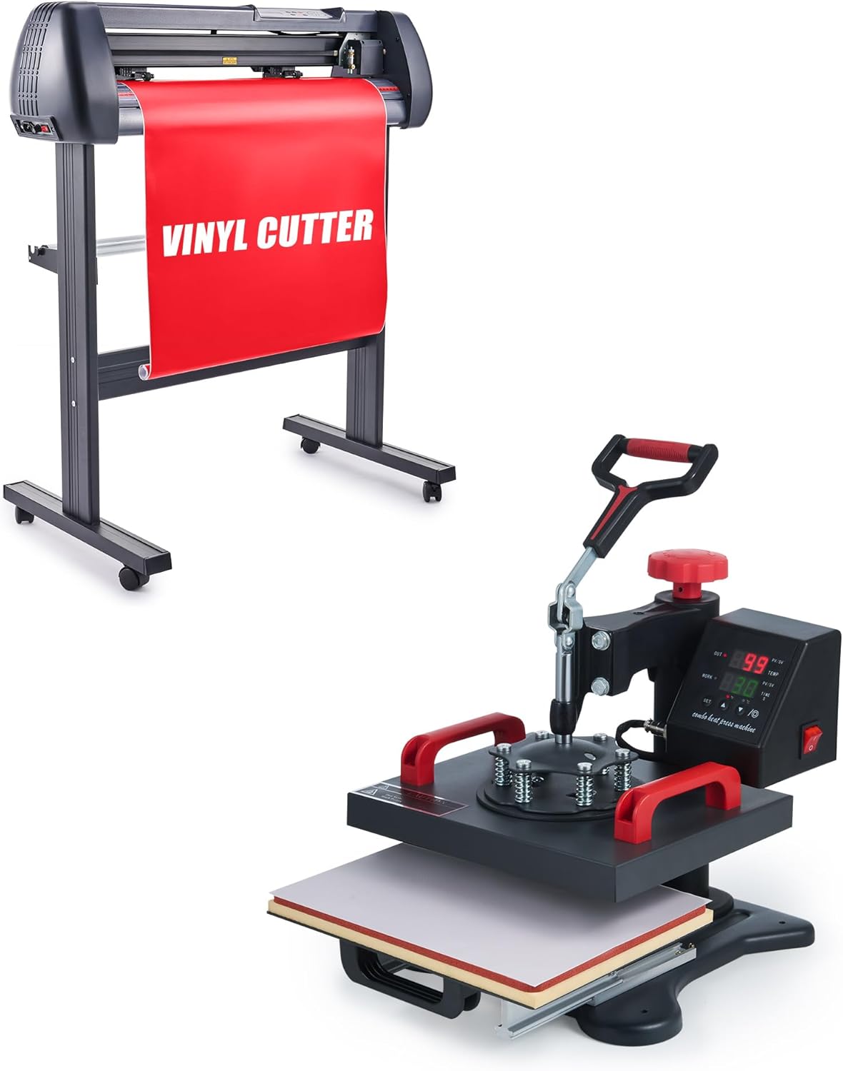CREWORKS Heat Press and Vinyl Cutter Combo, 30x23 cm Heat Transfer Printer and 87 cm Vinyl Plotter for Home Business DIY