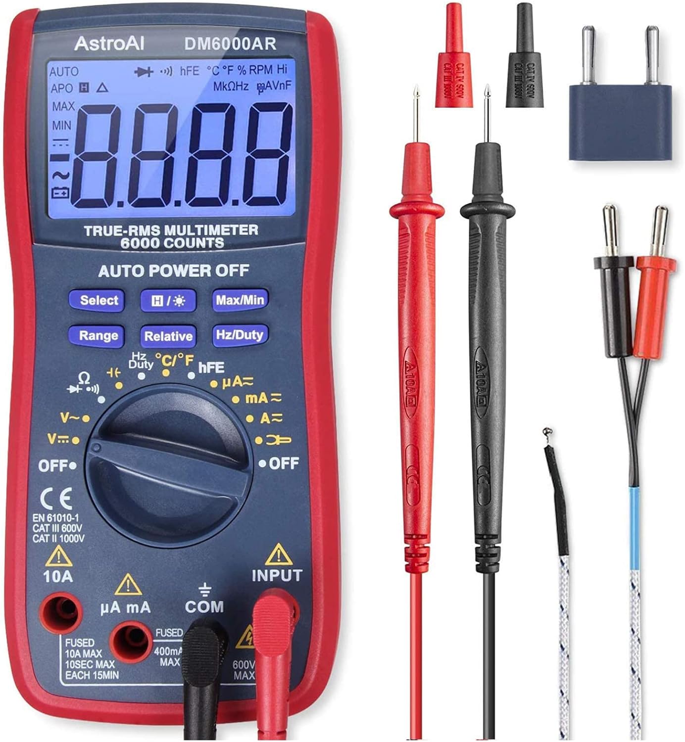AstroAI Digital Multimeter, TRMS 6000 Counts Multimeters Manual and Auto Ranging; Measures Voltage, Current, Resistance, Continuity, Capacitance, Frequency; Tests Diodes, Transistors, Temperature