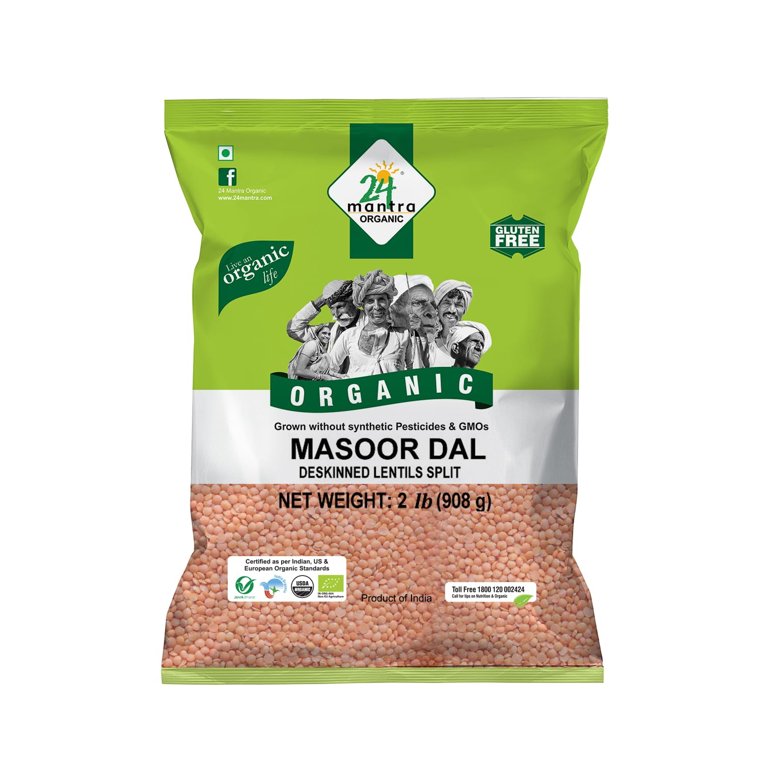 24 Mantara 24 Mantra Organic Masoor Dal - 2 Lb,, 2 Pound