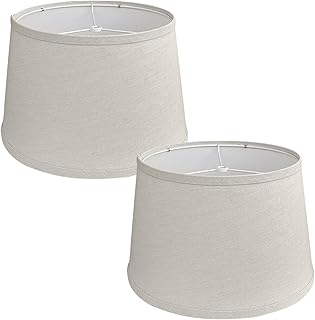 TOOTOO STAR Drum Lampshades Set of 2, 10" Top x 12" Bottom x 8" High, Medium Lampshades (Spider Fitter), Beige Lampshades Linen Hand Crafted