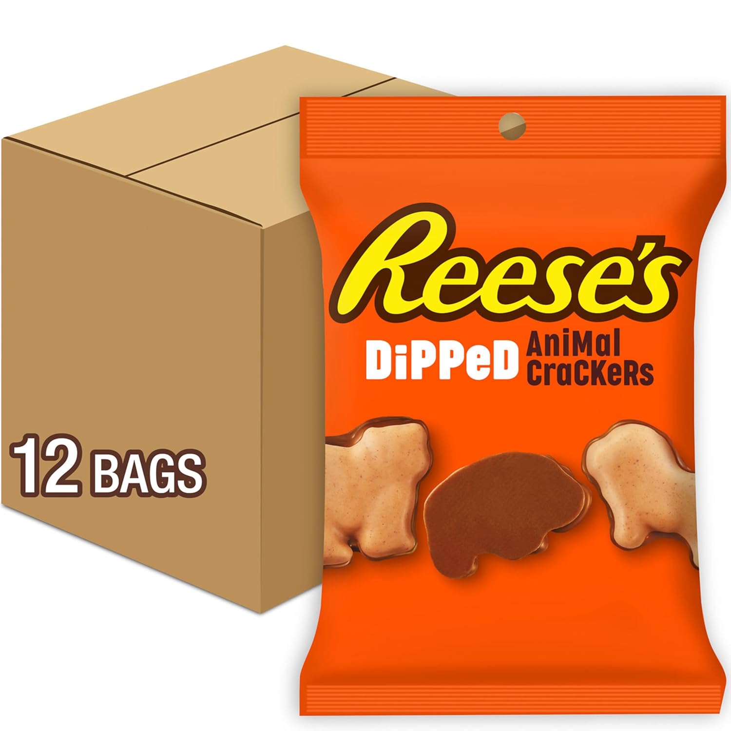 REESE'S Chocolate and Peanut Butter Candy Dipped Animal Crackers Bags, 4.25 oz (12 Count)