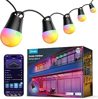 Govee Smart Outdoor String Lights 2, 144ft RGBIC Outdoor Lights with Dimmable Warm White LED Bulbs for Christmas, 47 Scene Modes for Patio, Backyard, IP65 Waterproof, Works with Alexa, App Control