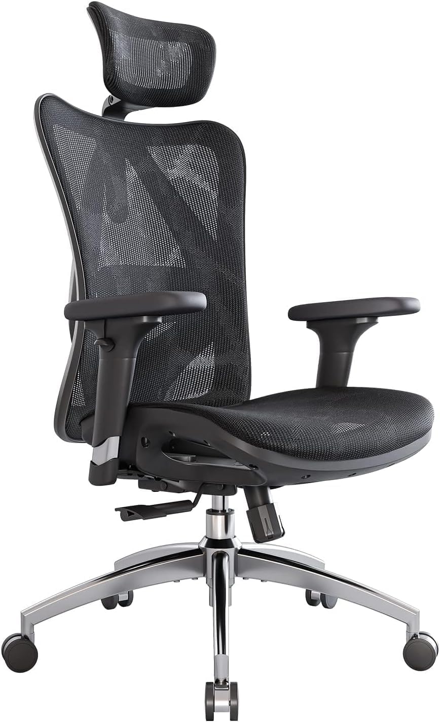 SIHOO M57 Ergonomic Mesh Office Chair, High Back Home Desk Chair with 3D Armrests, Lumbar Support and Adjustable Headrest, Comfortable Computer Chair, Big & Tall Office Chair Hold 330 LBS-Black