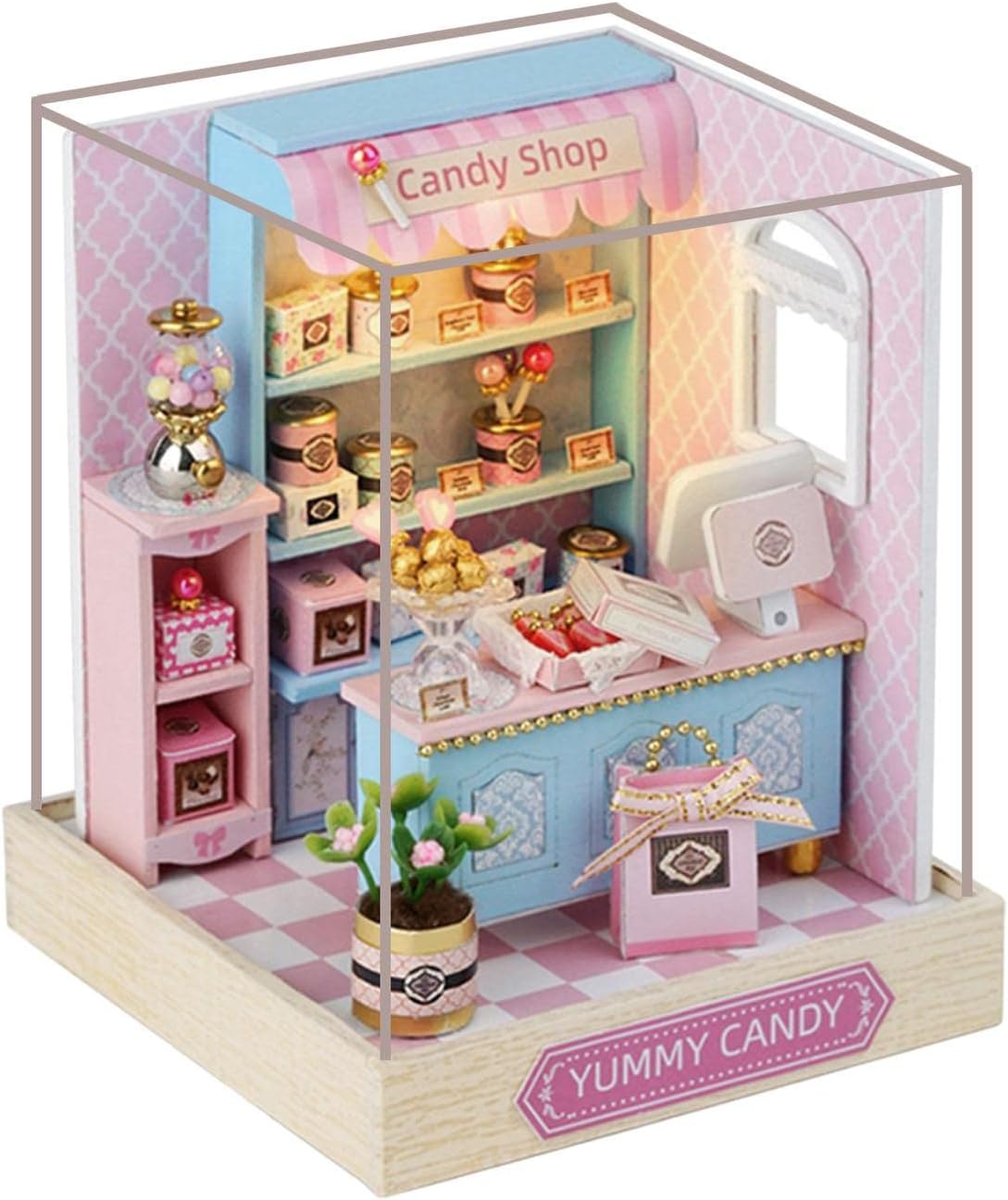 Generic Miniature Dolls House Kits Mini Handmade House Model DIY Crafts Tiny Building Kits Decorations Wood Doll House Model for Birthday Gift Kids, Delicious Candy