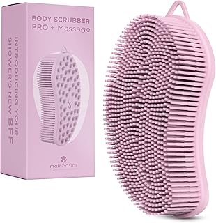 MainBasics Exfoliating Silicone Body Scrubber Pro 2-in-1 Shower Scrubber for Body, Silicone Loofah and Body Massager (Pale Pink, Body + Massage)