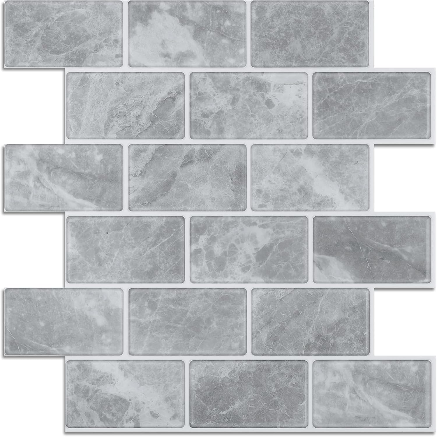 Lagute 5-Sheet Peel and Stick Tile Backsplash, Marble Grey Subway Tile Stick on Tile with Grey Grout for Kitchen & Bathroom (Thicker Design) 12" x 12",Grey