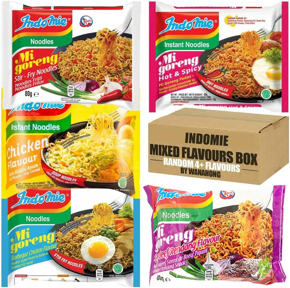 Indomie Mixed Flavours HALAL, 40 Packs Case (Original, Pedas, Rendang, Chicken, BBQ Chicken, etc.) | 4+ Flavours Selected by WaNaHong