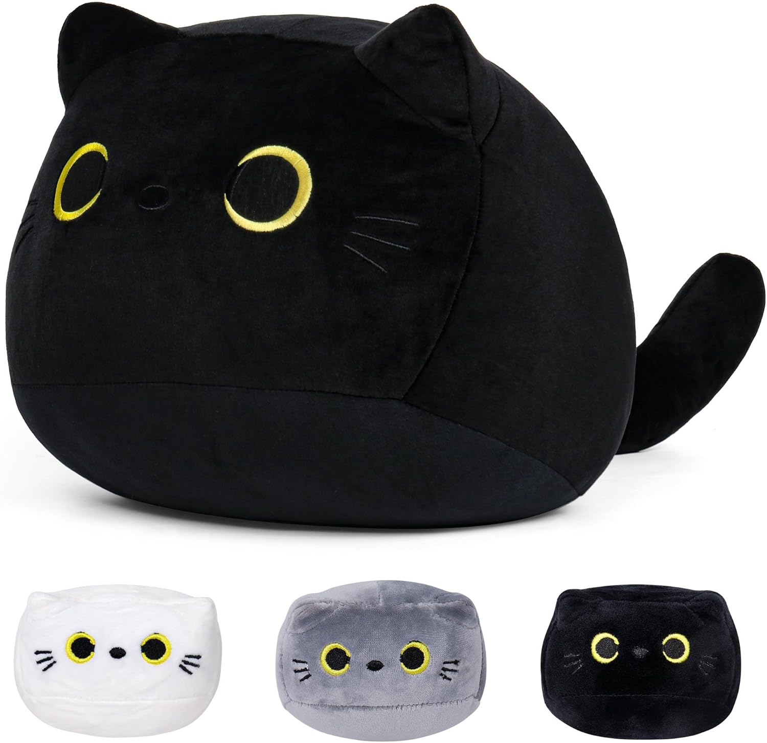 Black Cat Plush with 3 Cat Babies, Jumbo Cat Stuffed Animals, Kawaii Plush Pillow, Birthday Gift for Kids Boys Girls