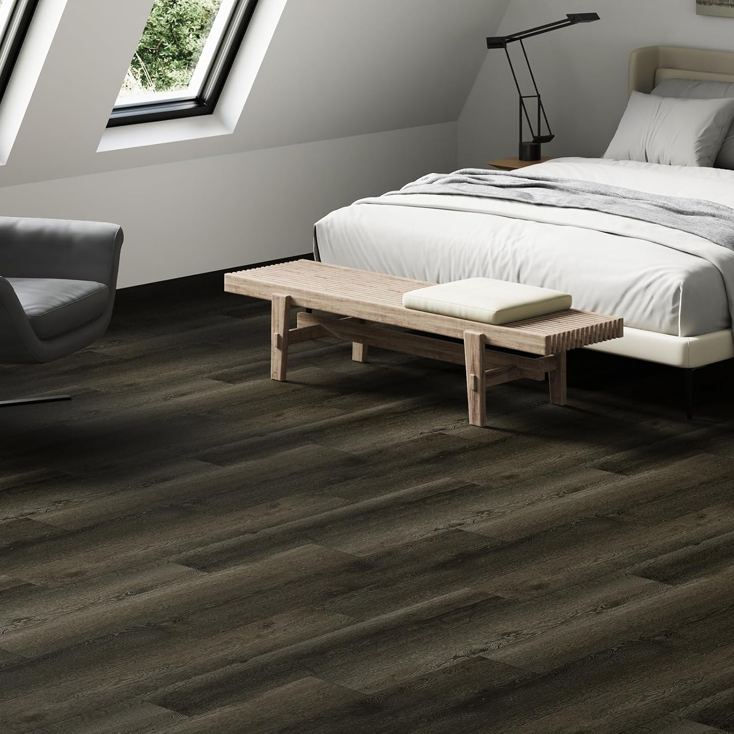 Lvt Flooring Self Adhesive Flooring Plank with Burnished Timber Effect Self Adhesive Floor Planks 5m² 2.0mm 36pcs Waterproof for Bedroom Office Floor Plank(5.02m²,Burnished Timber)