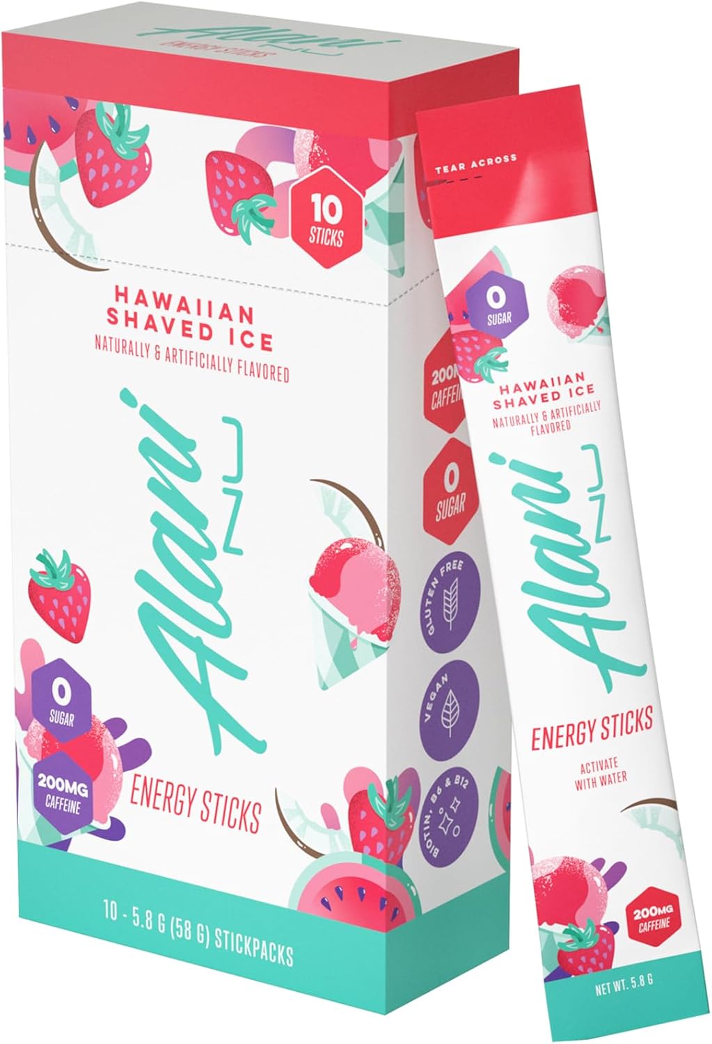 Alani Nu Hawaiian Shaved ICE Energy Sticks | Energy Drink Powder | 200mg Caffeine | Pre Workout Performance with Antioxidants | On The Go Drink Mix | Biotin B Vitamins | Zero Sugar | 10 Pack