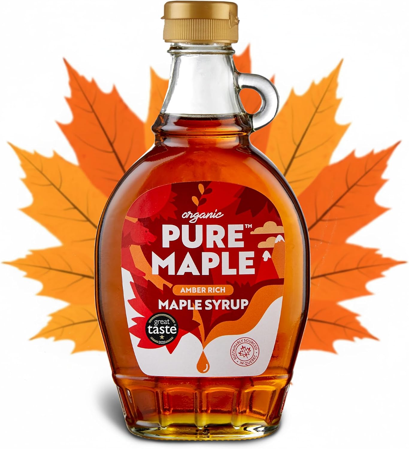 Pure Maple 100% Canadian Maple Syrup – Grade A Organic Amber Rich Taste, Ideal for Pancakes, Ice Cream & Fruit, Gluten Free & Vegan, 236ml Bottle, No Additives or Artificial Flavours