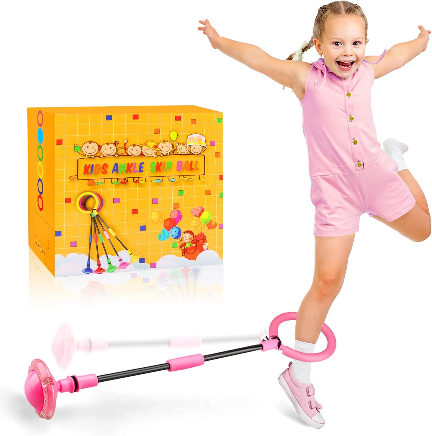 Chridark Ankle Skip Ball for Kids - Foldable Flash Wheel Skip Ball, Outside Game Toys for Kids & Adults, Gift for Boys & Girls Age 5 6 7 8 9 10 Years Old (Pink)