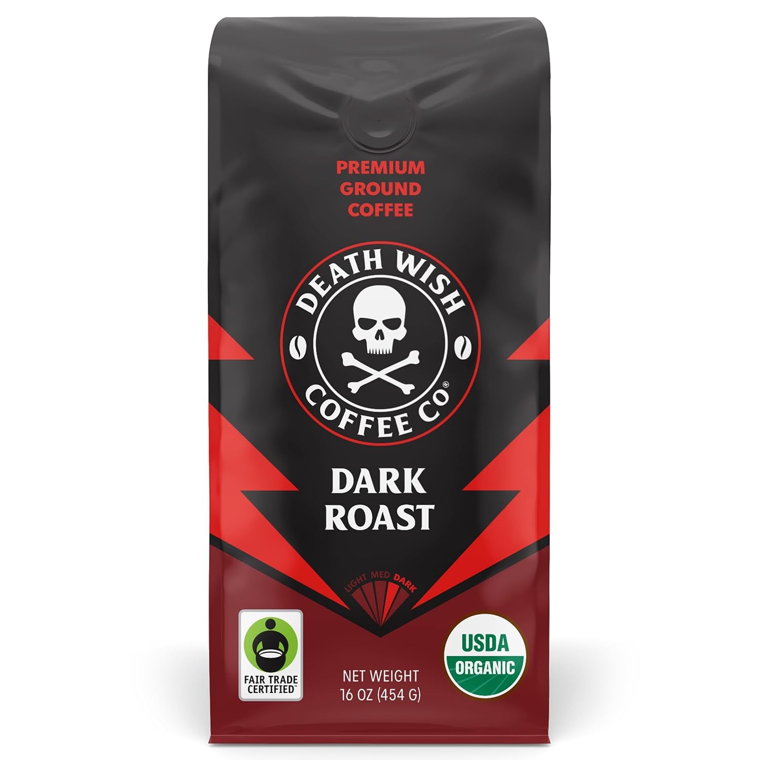 Death Wish Coffee Organic Dark Roast Ground Coffee, Fair Trade, 16 oz