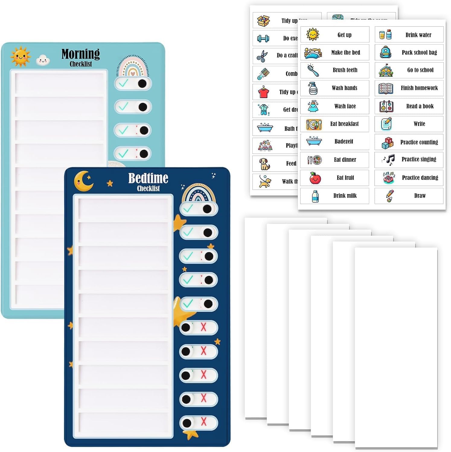 2PCS Checklist Boards, Chores Chart Routine, Behavior Chart for Kids, Detachable Routine Planner To Do List Boards for Kids (1 Morning Checklist & 1 Bedtime Checklist)