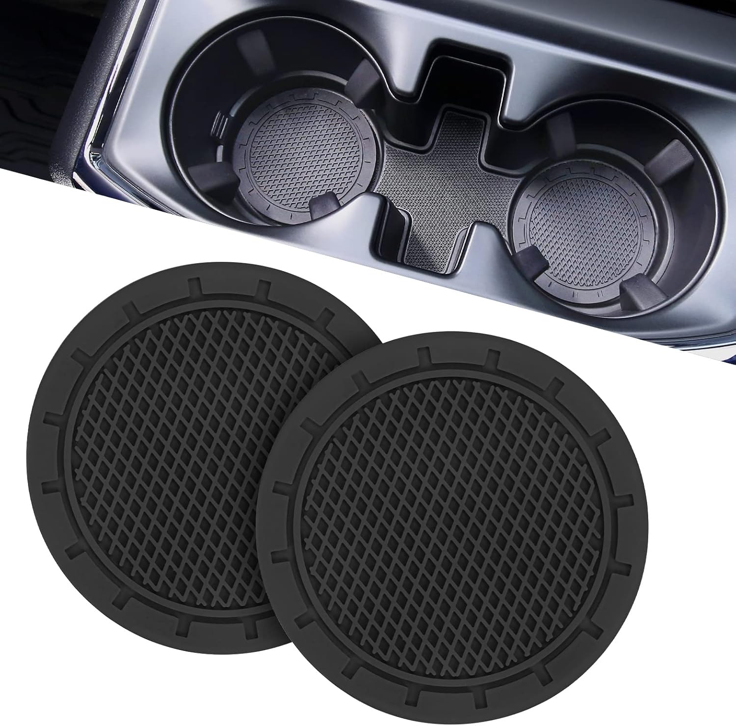 JOYTUTUS Car Cup Holder Coaster, 2.67 inch Universal Car Cup Holder Insert, 2 Pcs Universal Anti-Slip Shockproof Car Coasters for Cup Holders, Car Accessories for Car, SUV, Truck (Black)