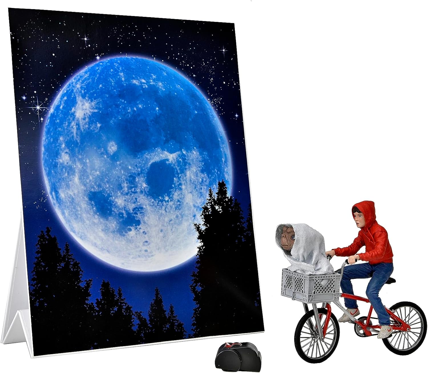 NECA Collectible figure E.T. Extraterrestrial and ELLIOTT with Bicycle and a Moon mini Poster - 40th anniversary - height of the figure 12cm