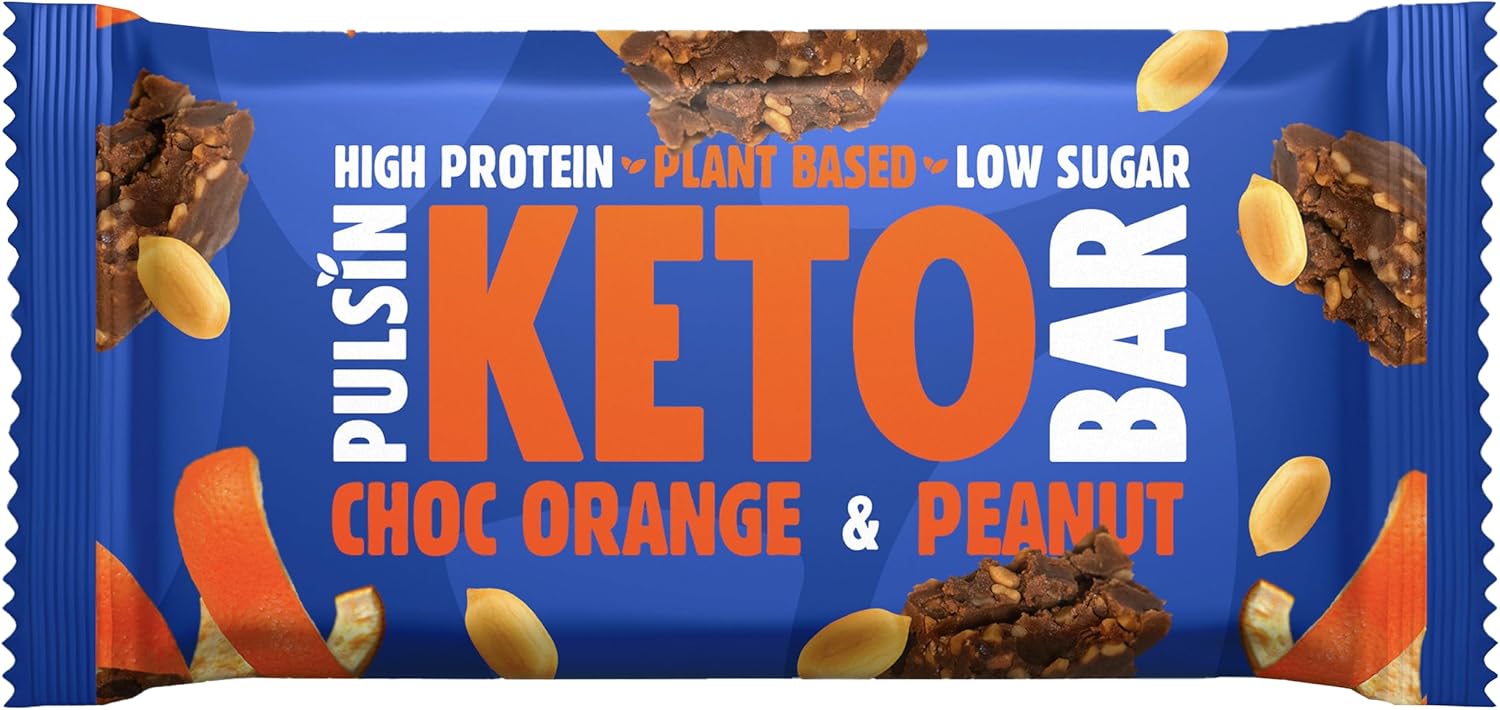Pulsin - Keto Protein Bars - Orange Choc Chip - 50g x18 - 12.7g Protein, 9.3g Fibre, 8.5g Carbs Per Serving - Gluten, Palm Oil & Dairy Free