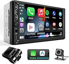 Double Din Car Stereo with Dash Cam,Compatible with Apple Carplay,Android Auto,7 inch Touch Screen Car Radio with Backup Camera Bluetooth Support Mirror Link Navigation FM Radio