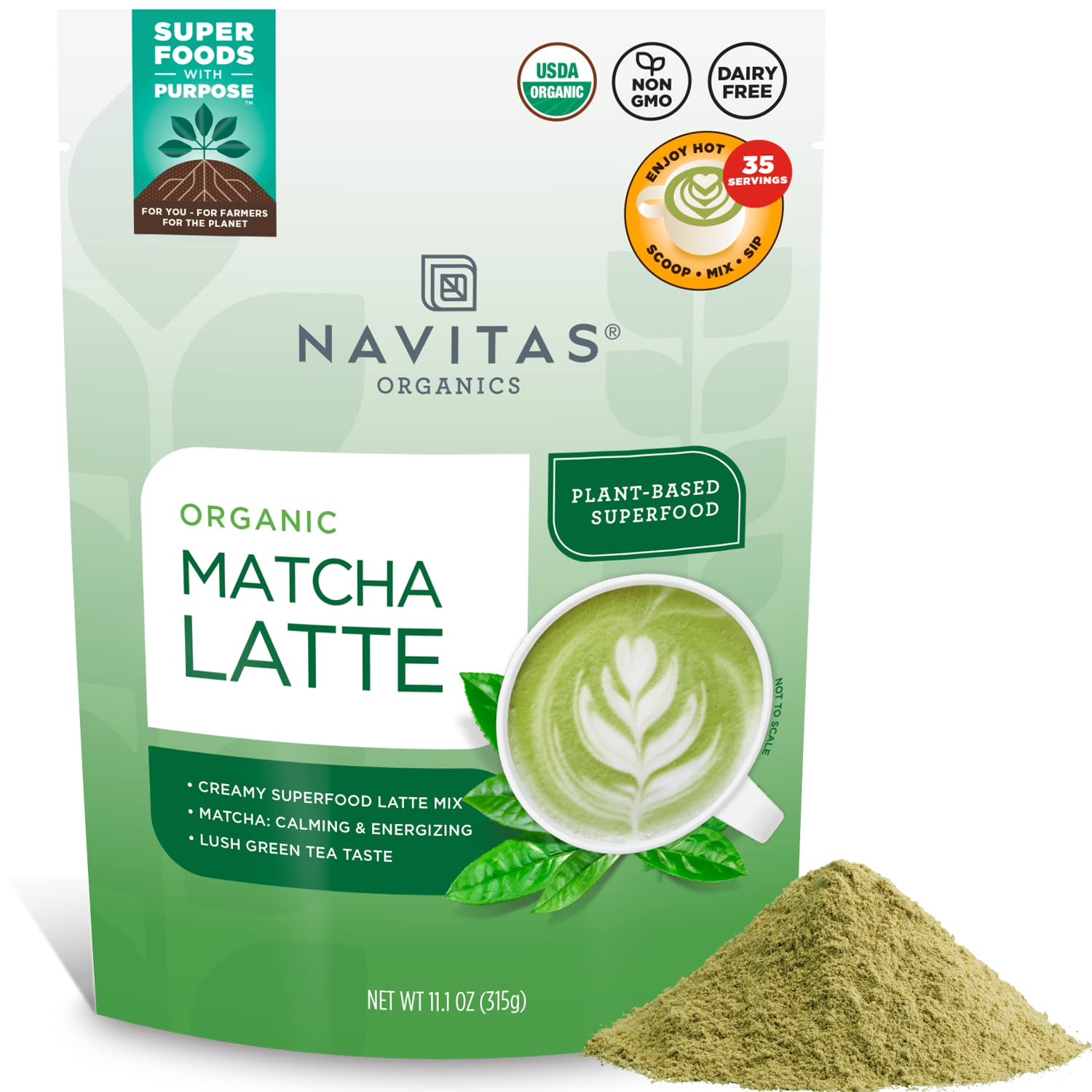 Navitas Organics Matcha Latte, 11.1oz Value Size Bag, 35 Servings — Organic, Non-GMO, Dairy-Free