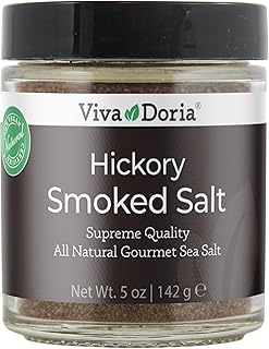 Viva Doria Hickory Smoked Sea Salt (Fine Grain) Hickorywood Salt (5 oz glass jar)