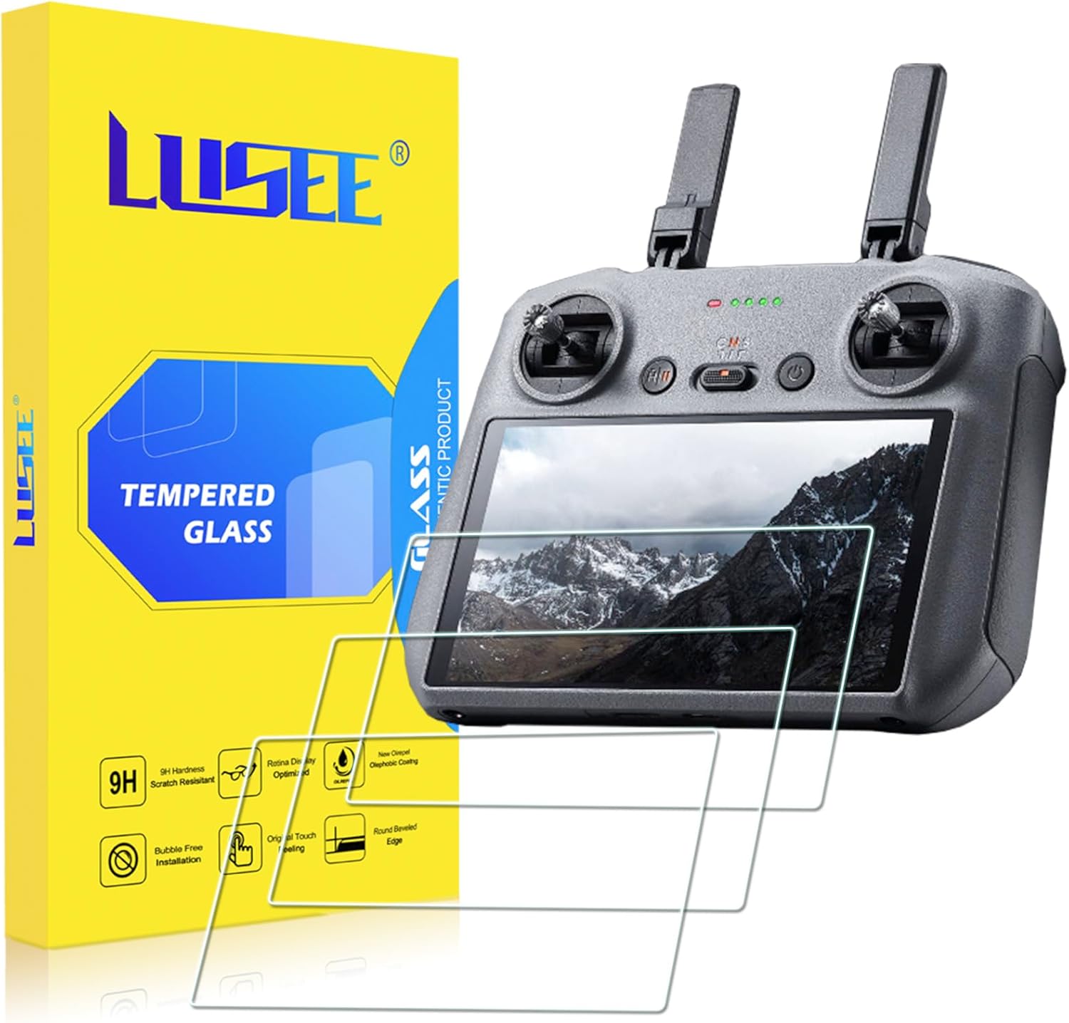 Lusee 3 Pack Screen Protectors Compatible with DJI RC / RC2 / RC 2 Controller Tempered Glass Protective Flim, Scratch Resistant, HD Clear, Bubble-Free