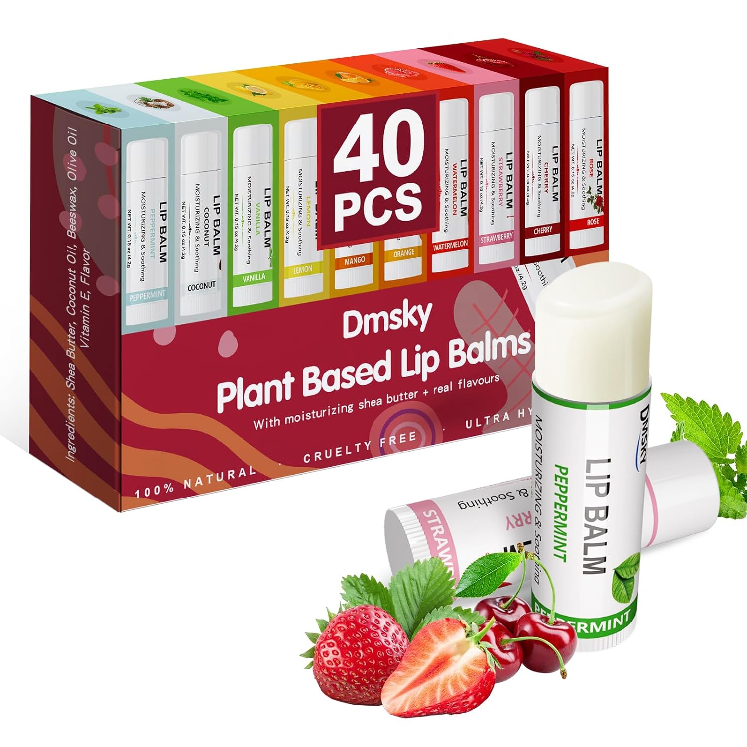 Dmsky Lip Balm Bulk, Fruit Lip Balm Variety Pack, Hydrating Lip Balm for Men Women Kids, 0.15 Oz, 40 count (Pack of 1)…