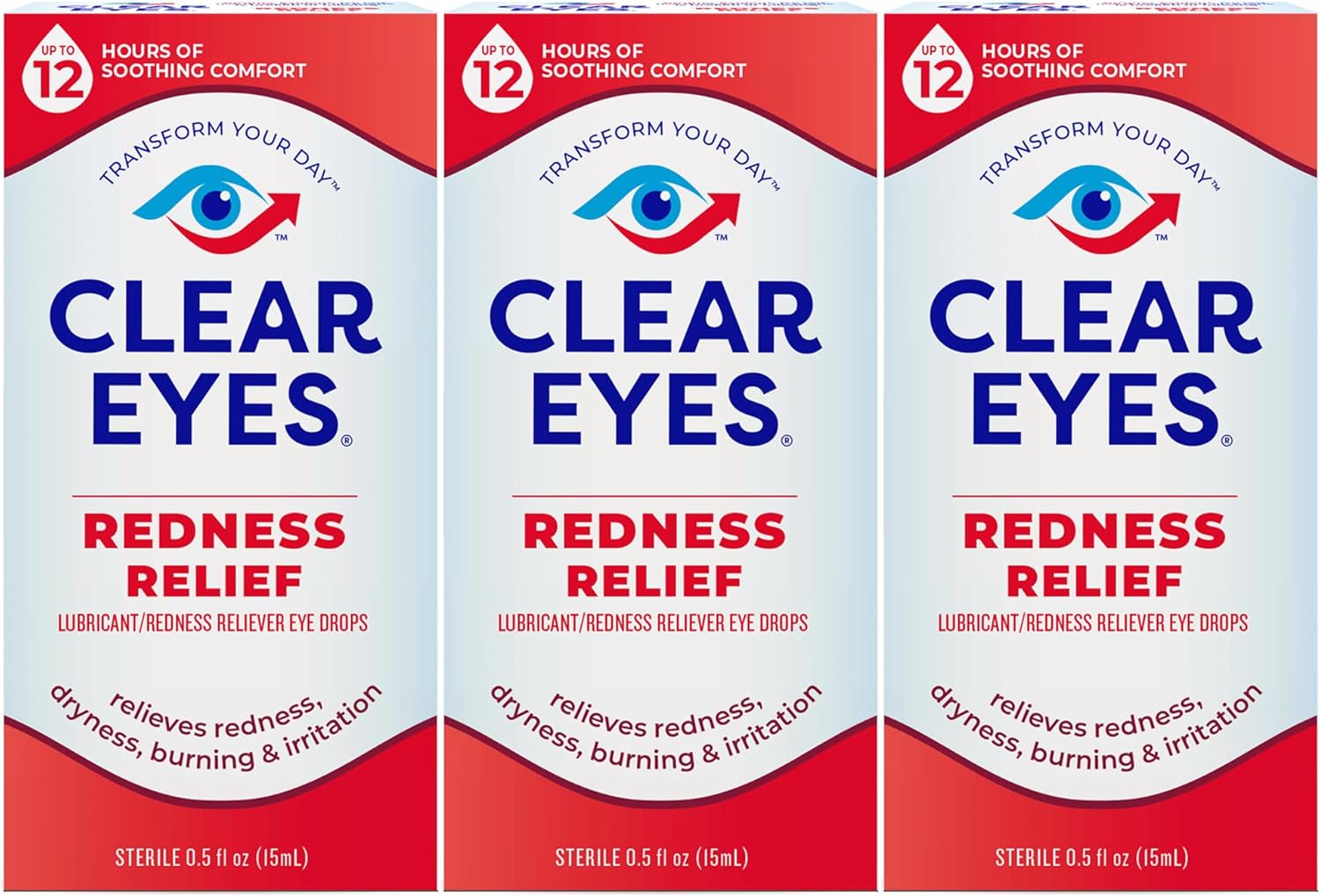 Clear Eyes Redness Eye Relief Eye Drops, 0.5 Fl Oz, Pack of 3