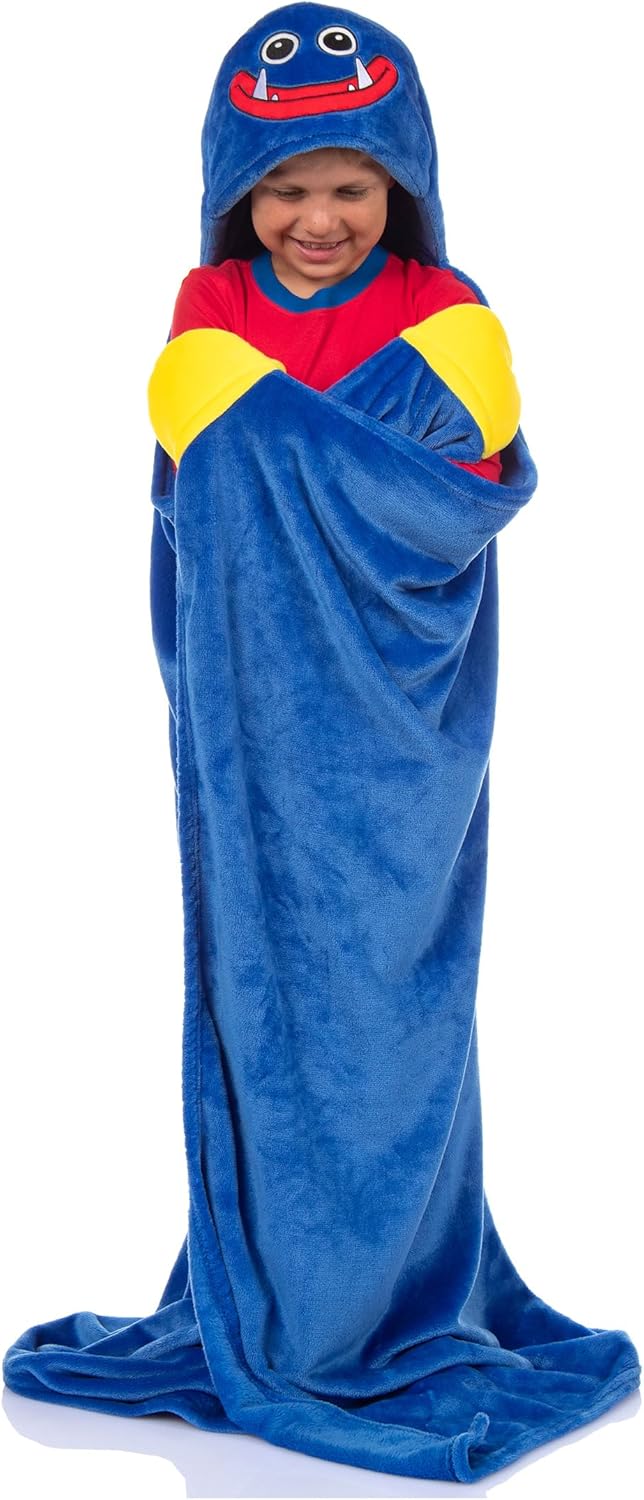 Poppy Playtime Huggy Wuggy Plush Super Soft Game Hooded Blanket Throw with Embroidered Face 50" x 60"
