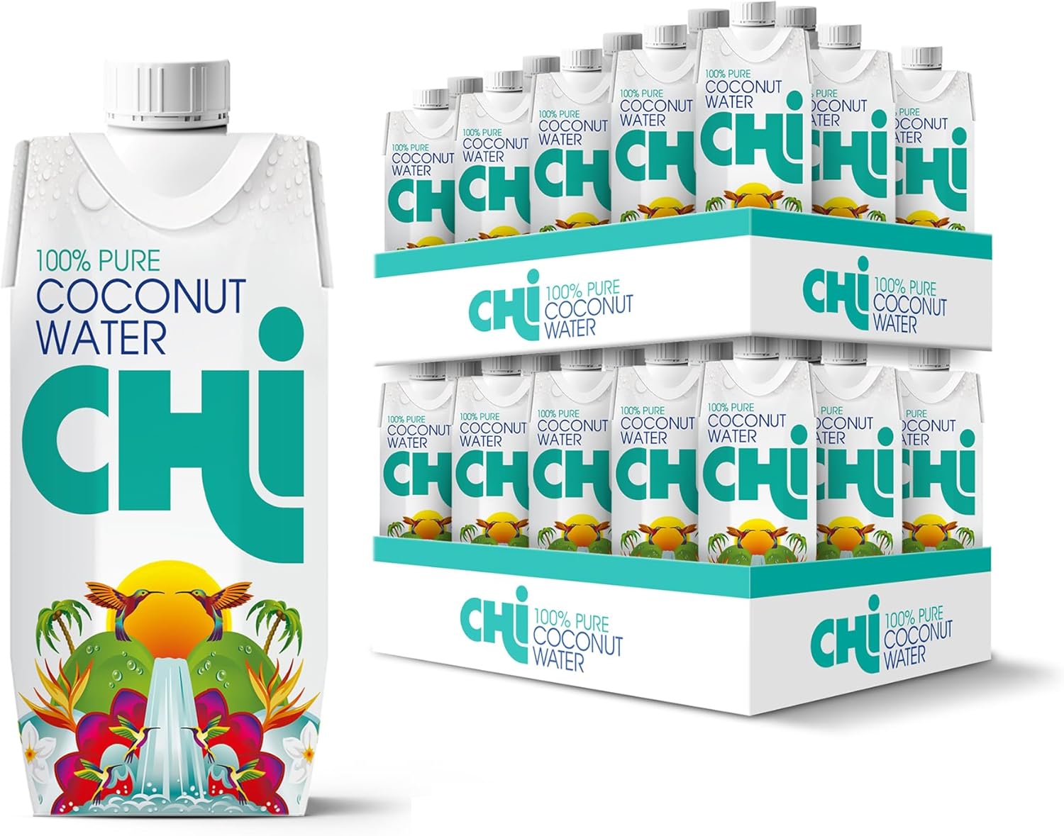 CHI 100% Pure Coconut Water - 330ml (Pack of 24) - Vegan, Fat, Gluten and Dairy free - Rehydrate and Revive!
