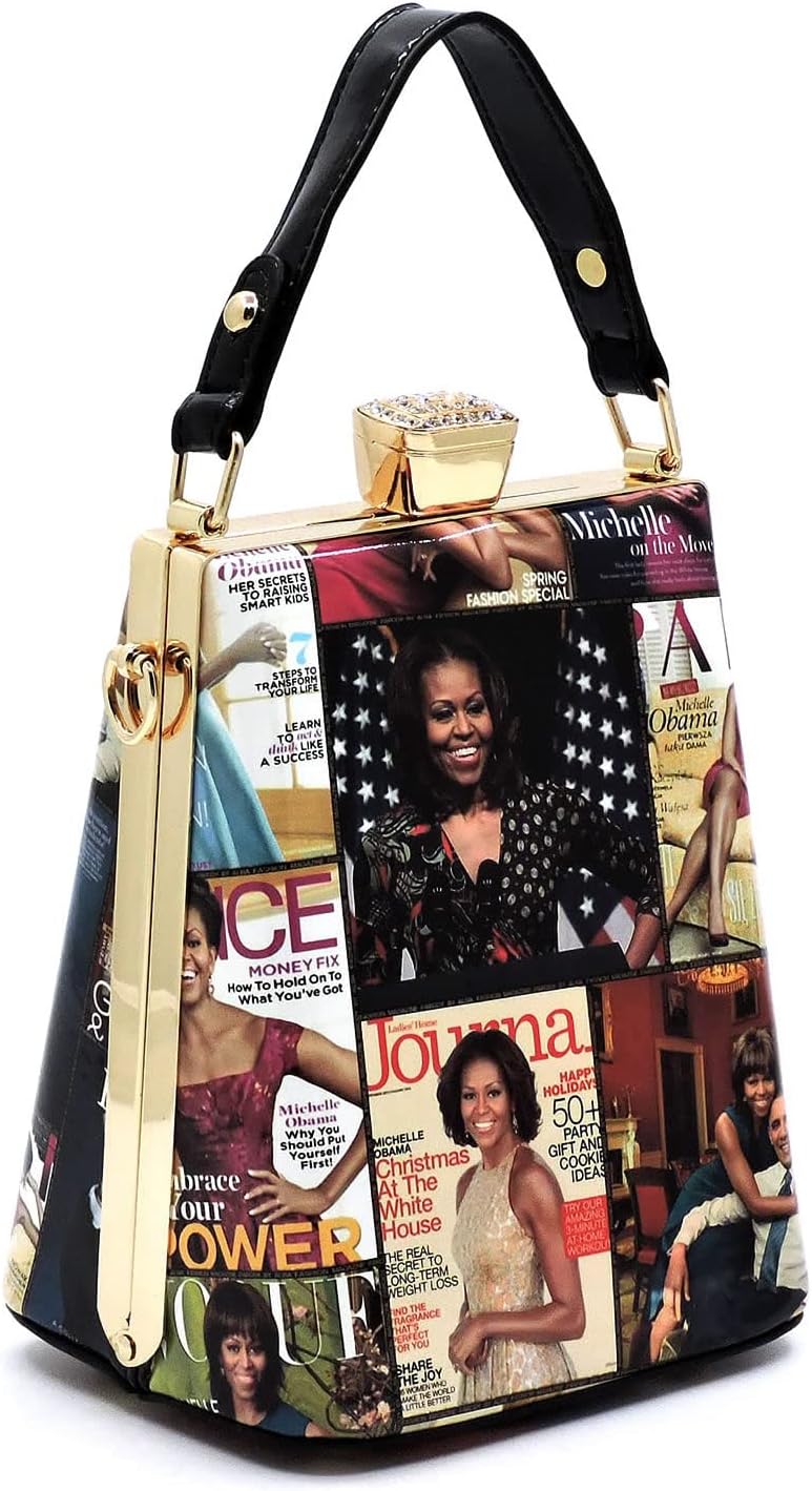 MIZUBA Magazine Cover Collage Frame Crossbody Satchel Michelle Obama small purse Glossy magazine cover handbag